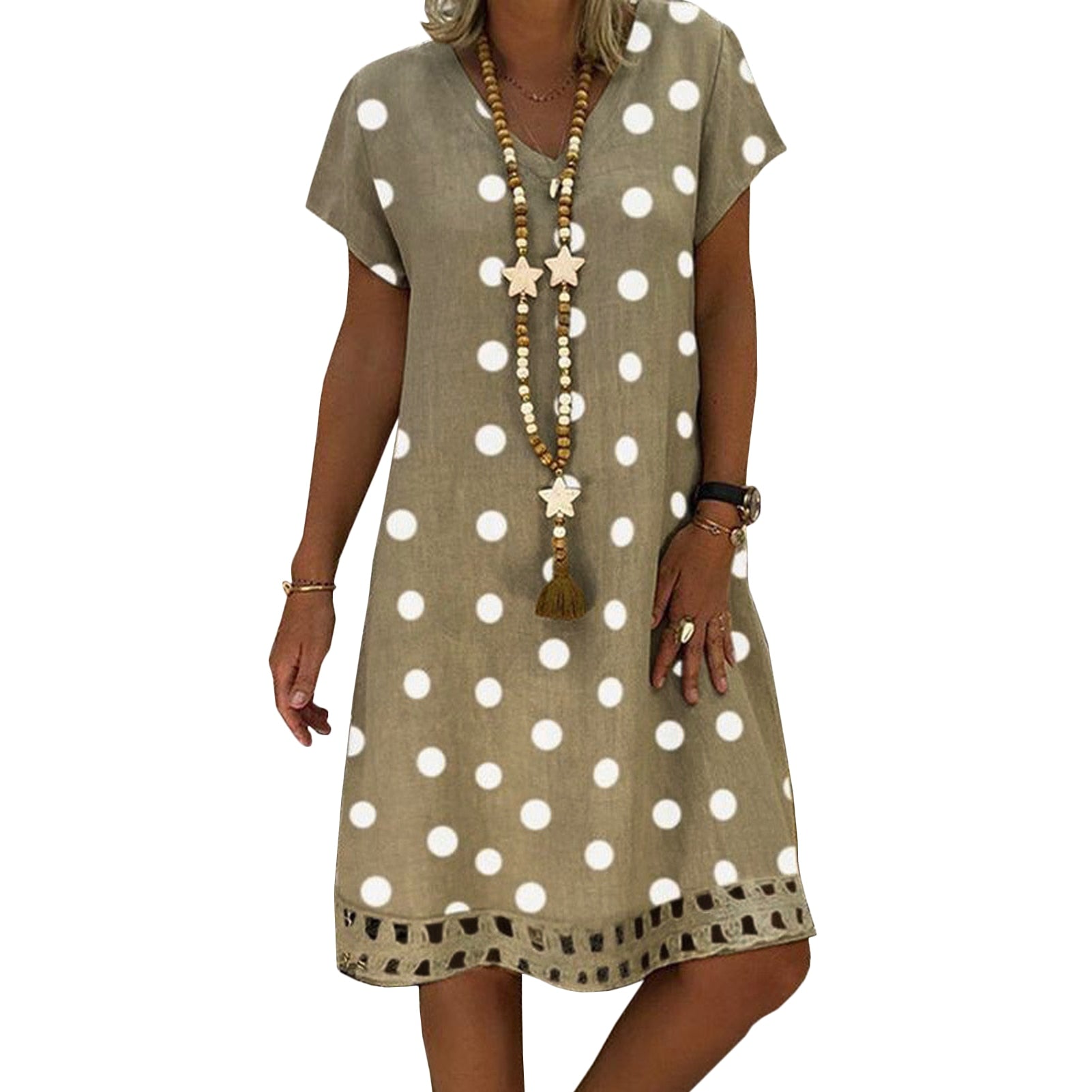 Summer Retro Polka Dot Short-sleeve V-neck Casual Dress - janceysfanceys