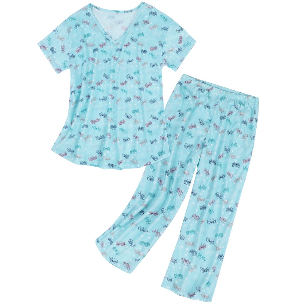 Women's Short Sleeve Pajama Set with Capri Pants