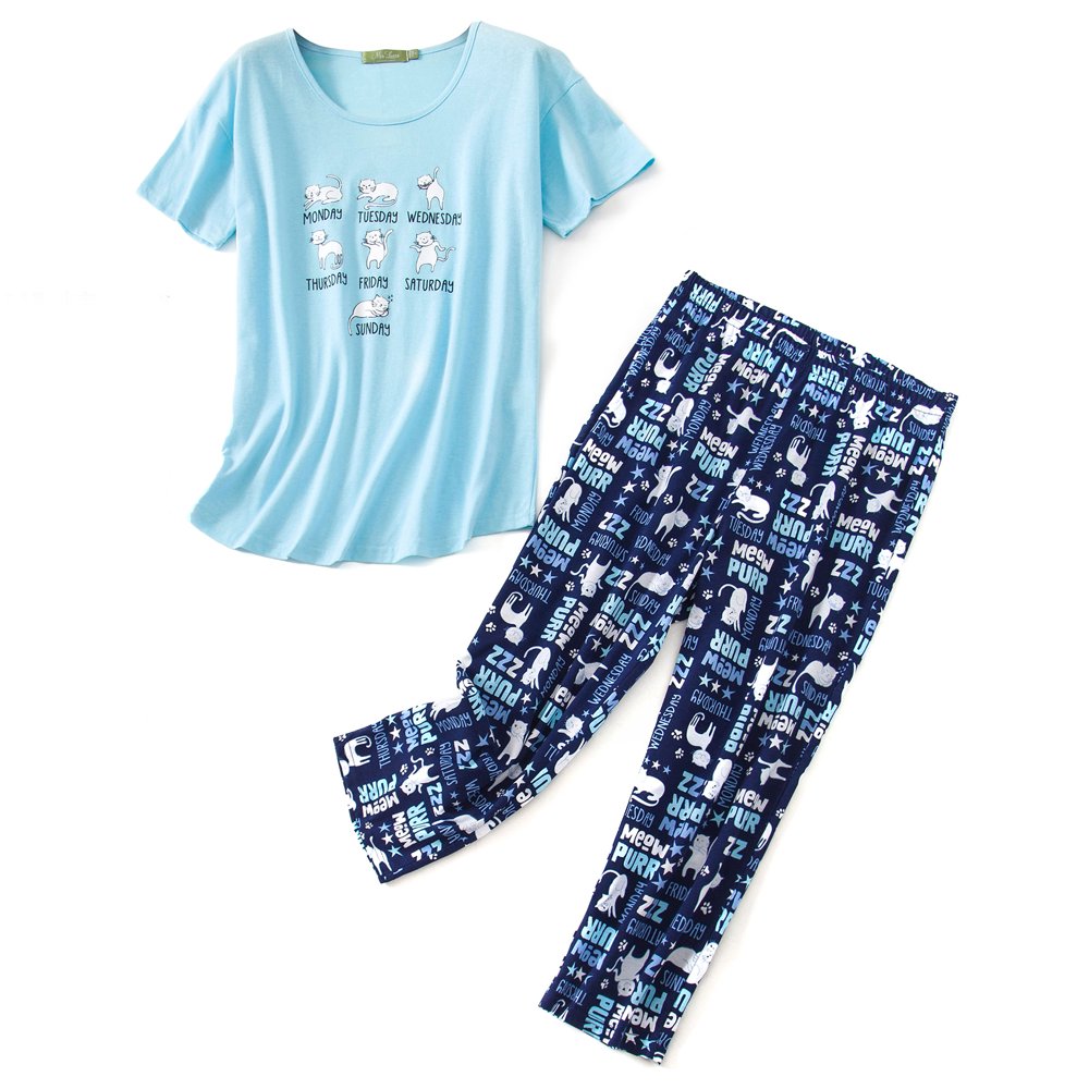 Women's Short Sleeve Pajama Set with Capri Pants