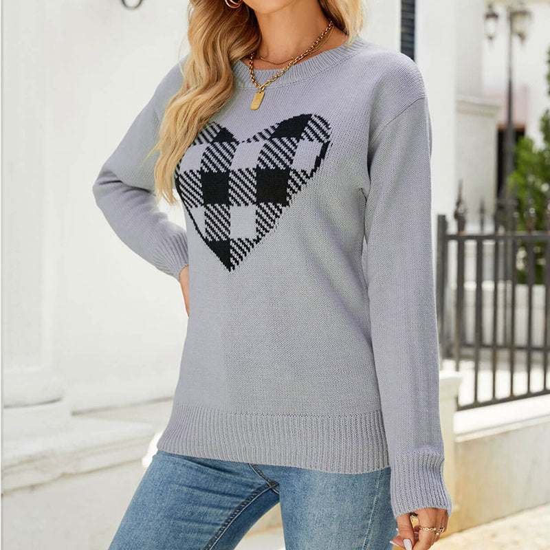 Lovely Heart Plaid Long Sleeve Top