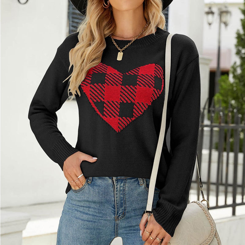 Lovely Heart Plaid Long Sleeve Top