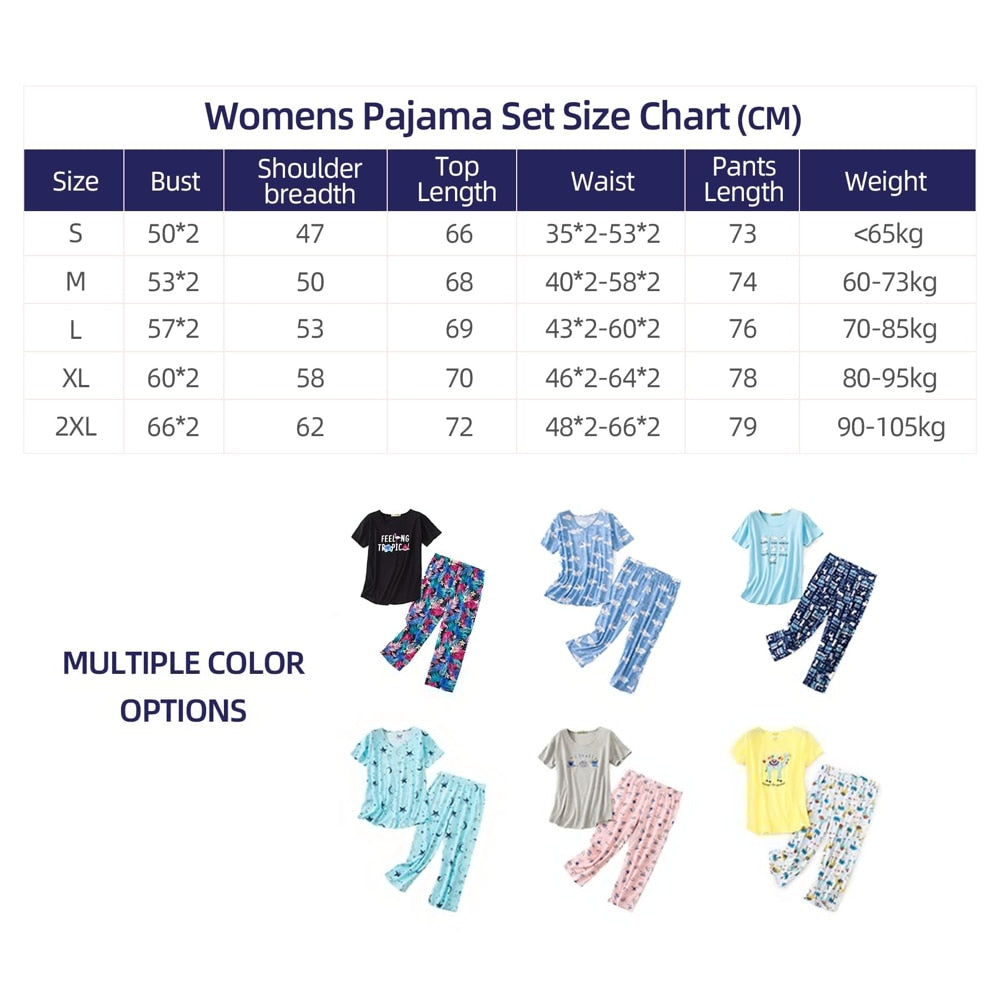 Women's Short Sleeve Pajama Set with Capri Pants