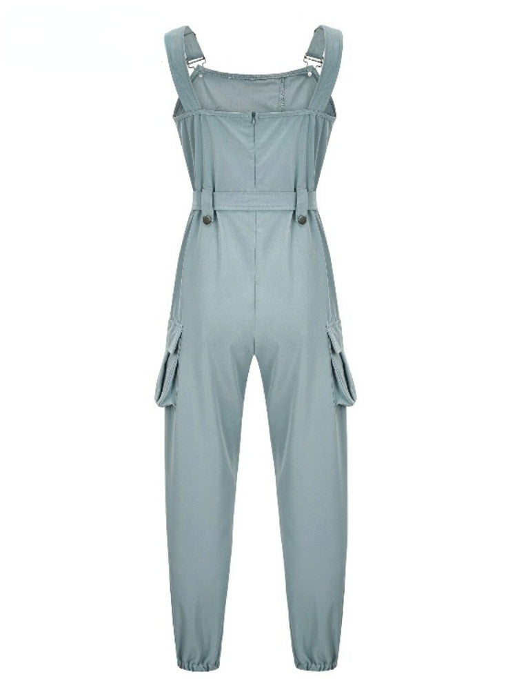 Leisure Frock Jumpsuit Belt Sleeveless Bib Pants