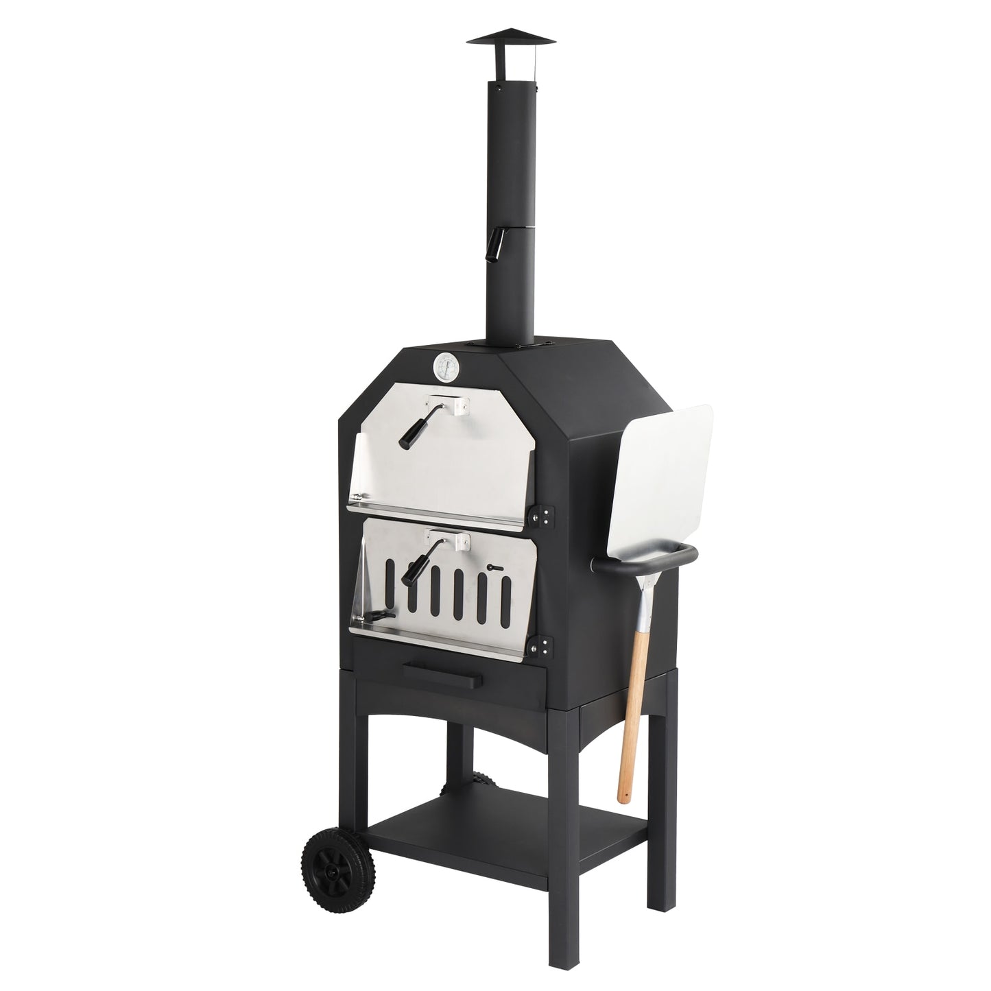 Outdoor Wood Fired Pizza Oven with Pizza Stone, Grill Rack, and Waterproof Cover