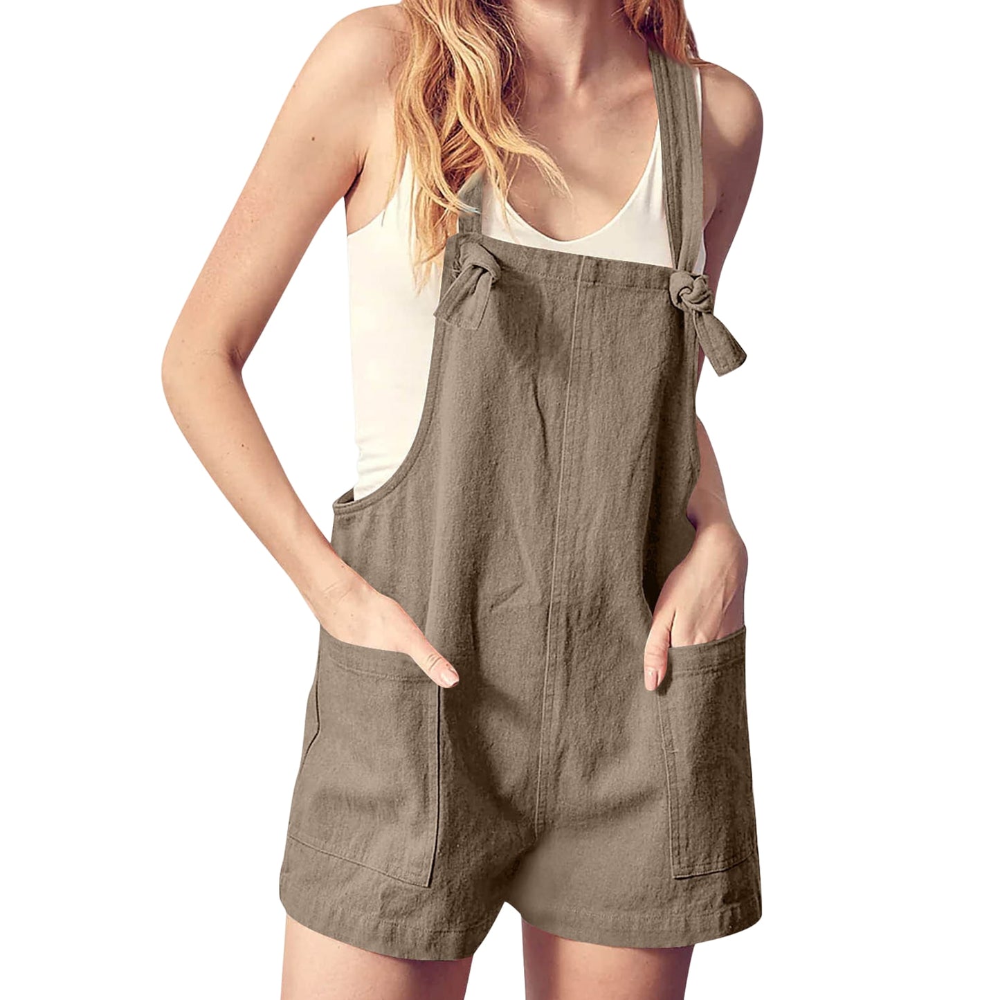 Fashion Short Jumpsuit Rompers Solid Color Adjustable Strap