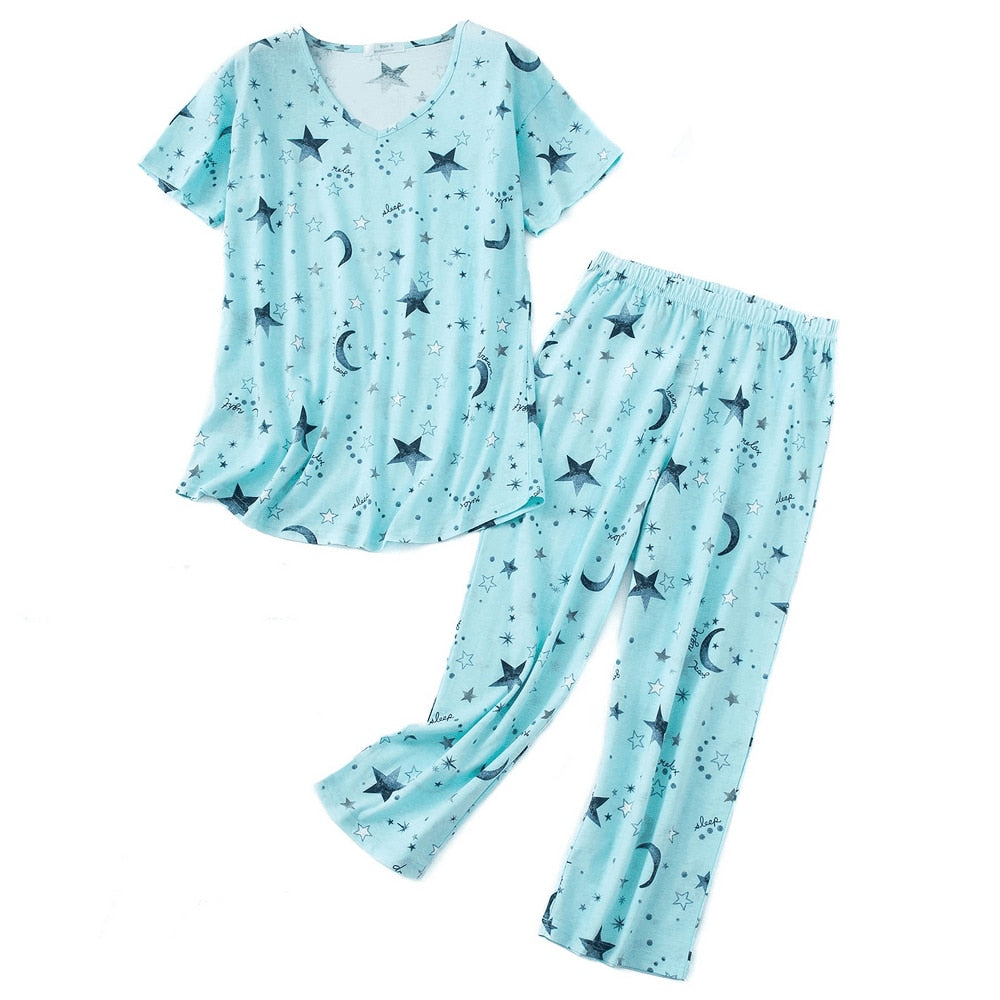 Women's Short Sleeve Pajama Set with Capri Pants