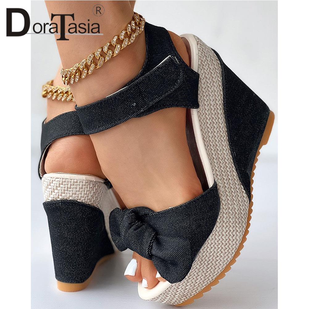 Ladies Platform Denim Sandals Fashion Bow - janceysfanceys