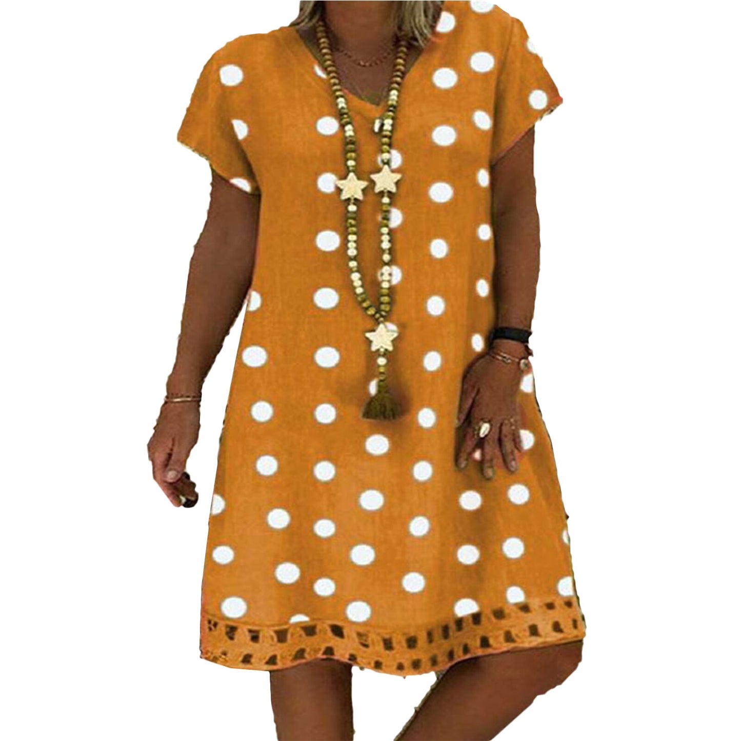 Summer Retro Polka Dot Short-sleeve V-neck Casual Dress - janceysfanceys