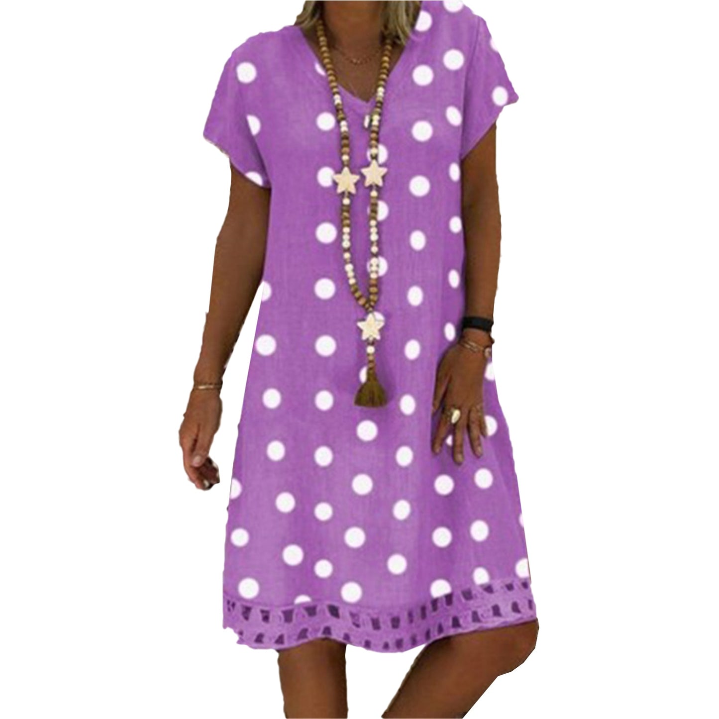 Summer Retro Polka Dot Short-sleeve V-neck Casual Dress - janceysfanceys