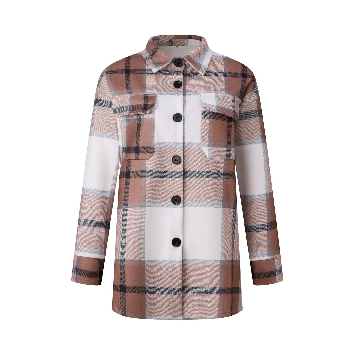 Plaid Print Pocket Button Design Long Sleeve Shacket