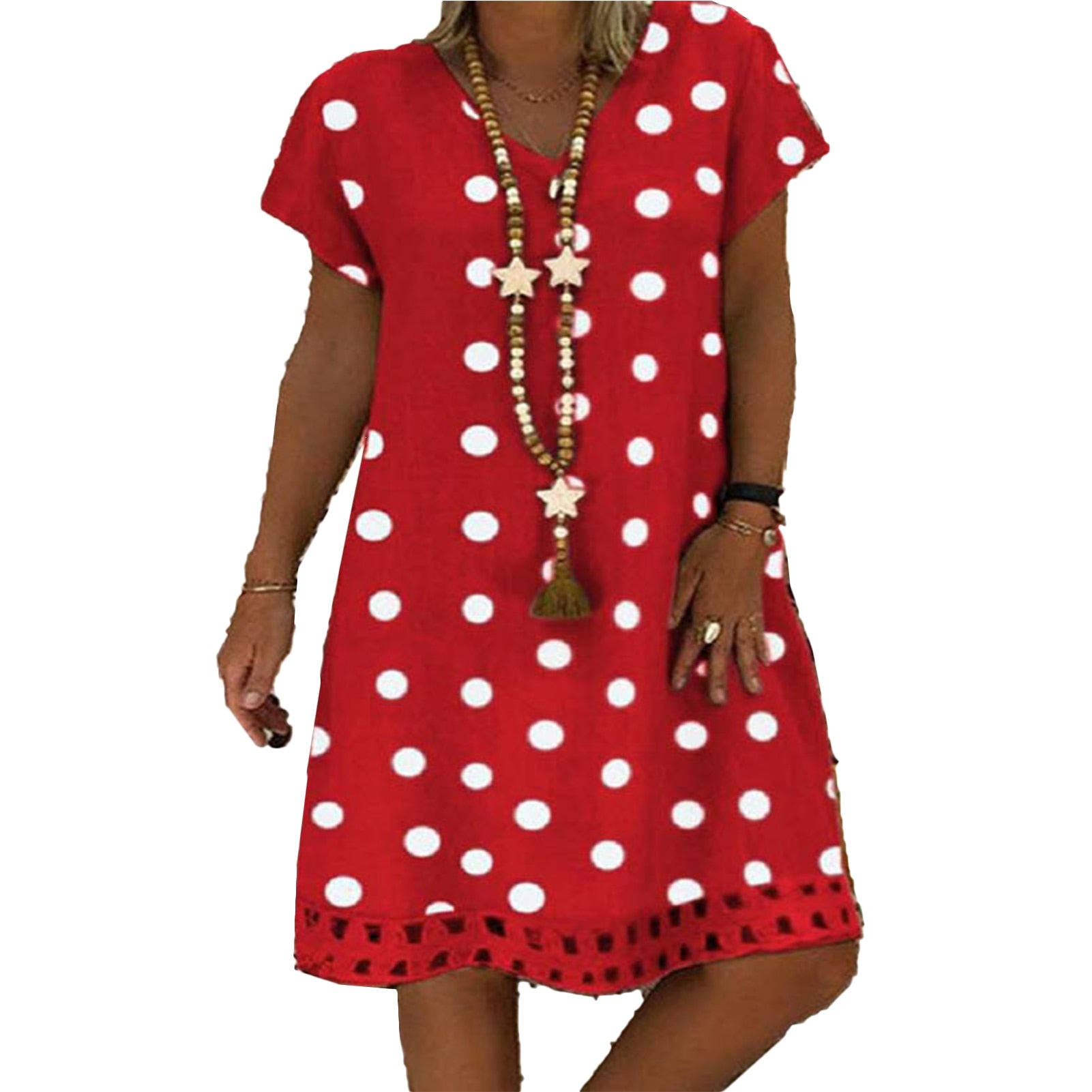 Summer Retro Polka Dot Short-sleeve V-neck Casual Dress - janceysfanceys