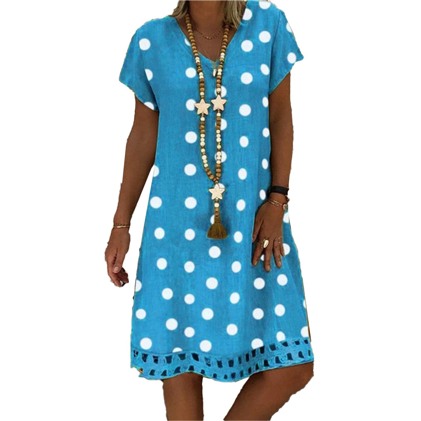 Summer Retro Polka Dot Short-sleeve V-neck Casual Dress - janceysfanceys