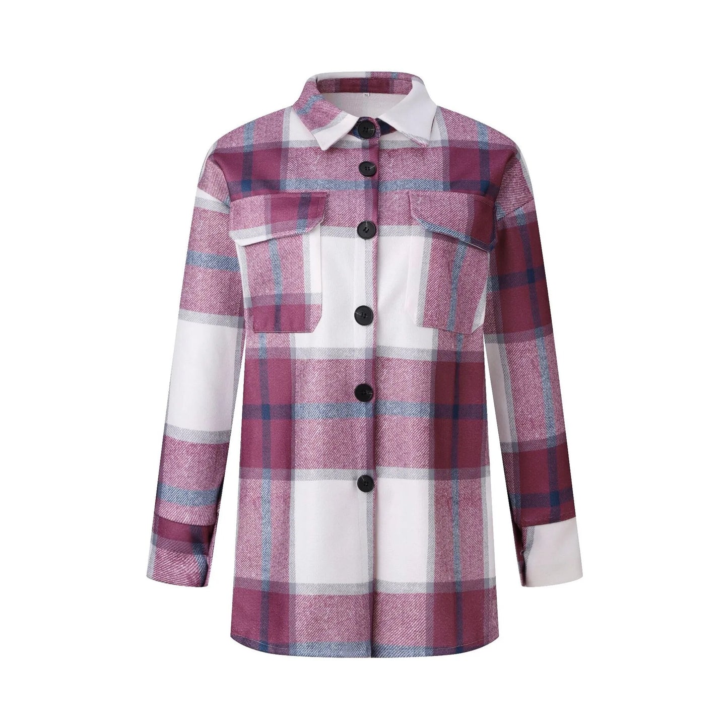 Plaid Print Pocket Button Design Long Sleeve Shacket