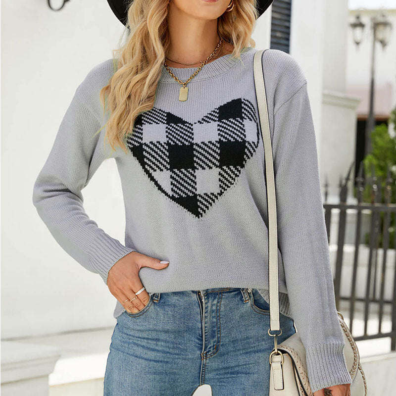 Lovely Heart Plaid Long Sleeve Top