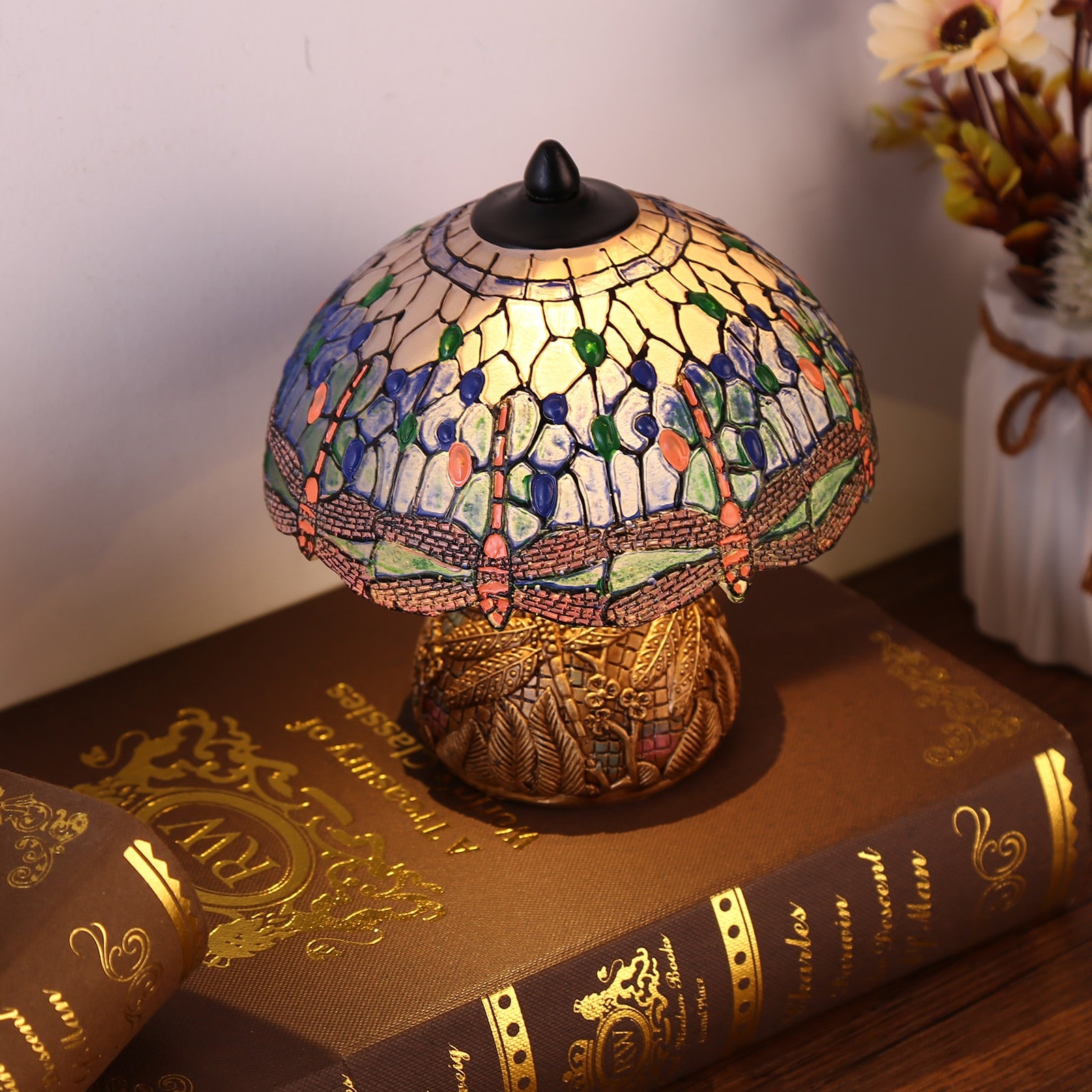 Dragonfly Style Table Lamp Antique Luxurious Boho Resin - janceysfanceys