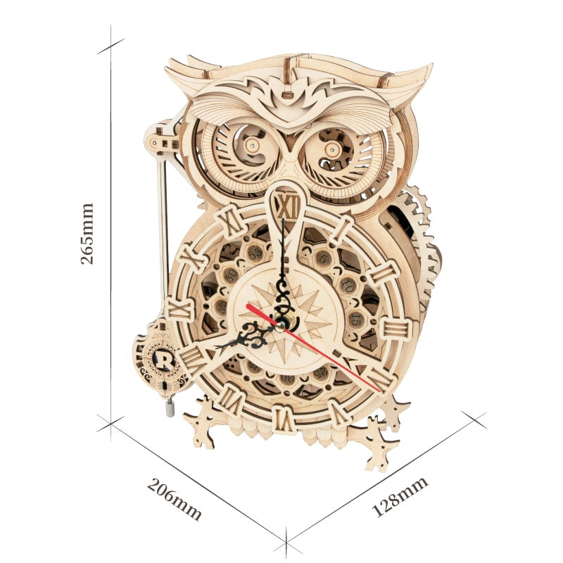 Robotime ROKR 3D Wooden Puzzle Owl Clock Model Building Kit - janceysfanceys