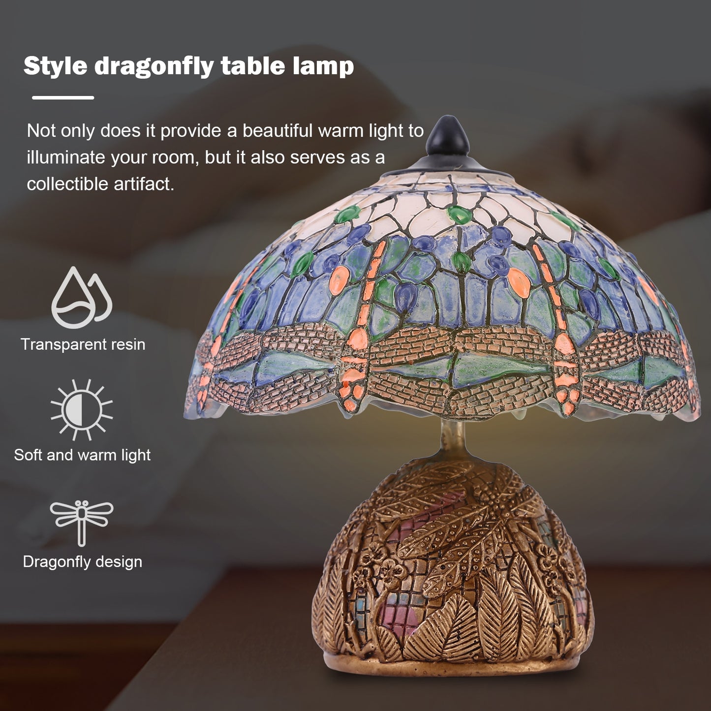 Dragonfly Style Table Lamp Antique Luxurious Boho Resin - janceysfanceys