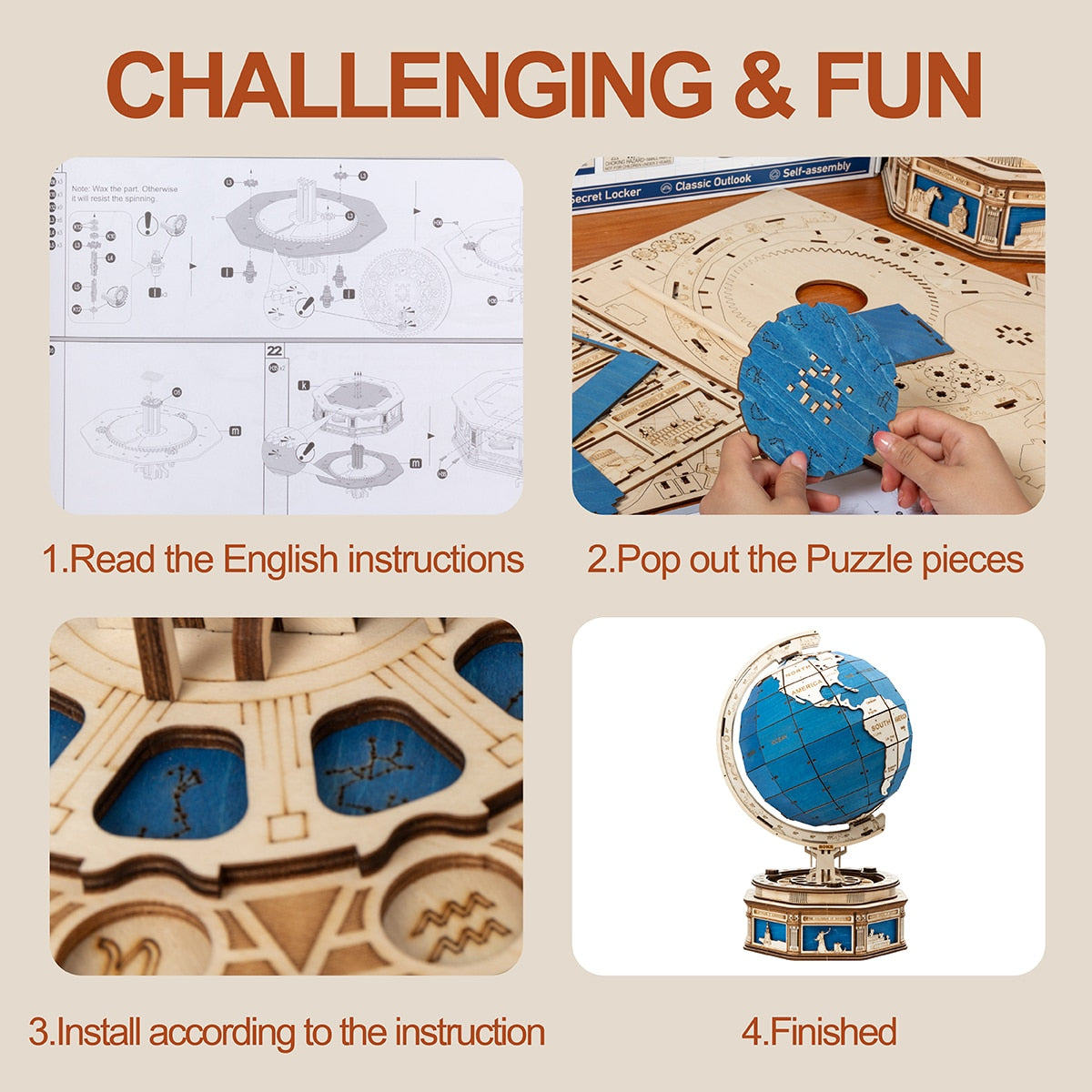 Robotime 3D Globe Wooden Puzzle 567pcs - janceysfanceys