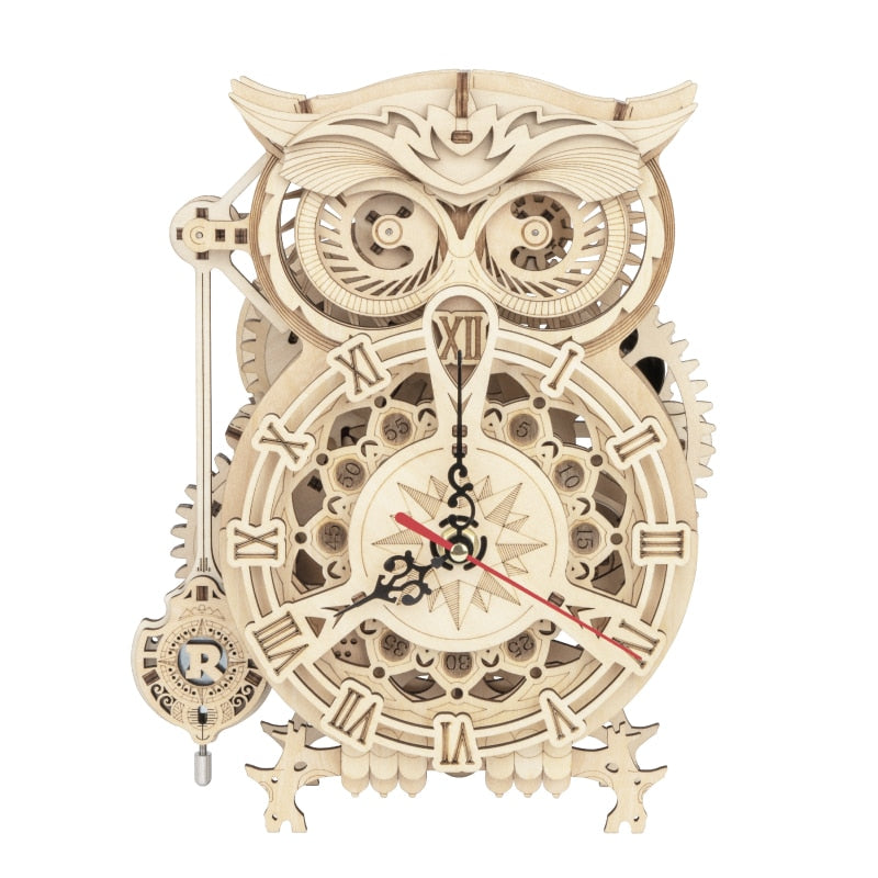 Robotime ROKR 3D Wooden Puzzle Owl Clock Model Building Kit - janceysfanceys