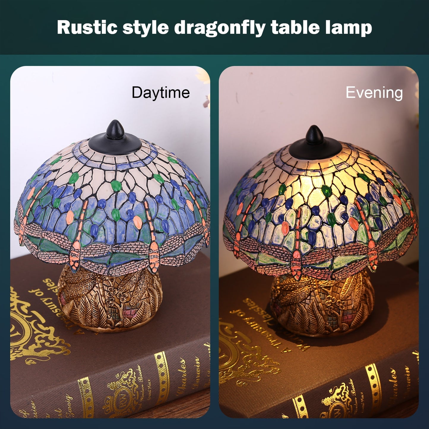 Dragonfly Style Table Lamp Antique Luxurious Boho Resin - janceysfanceys