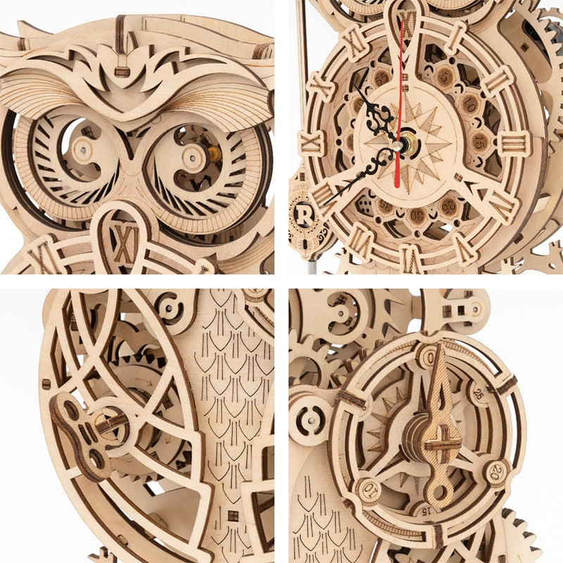 Robotime ROKR 3D Wooden Puzzle Owl Clock Model Building Kit - janceysfanceys