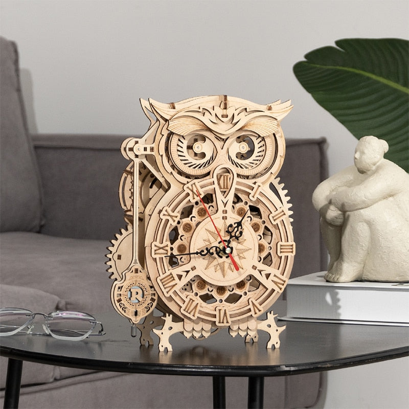 Robotime ROKR 3D Wooden Puzzle Owl Clock Model Building Kit - janceysfanceys