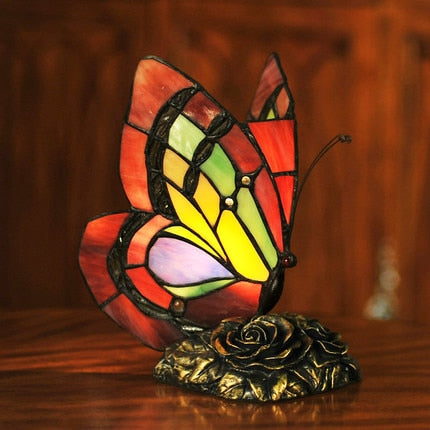 Tiffany Table Lamp Retro Stained Glass Butterfly - janceysfanceys