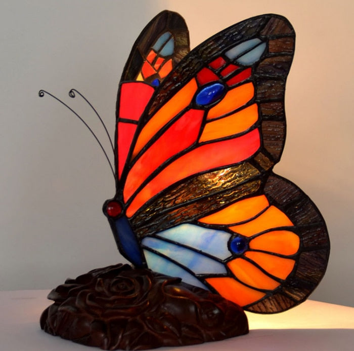 Tiffany Table Lamp Retro Stained Glass Butterfly - janceysfanceys