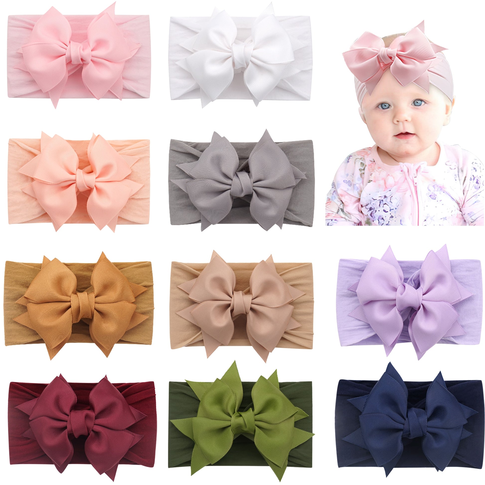 12/15/20Pieces 6Inch Soft Elastic Nylon Headbands Hair Bows - janceysfanceys