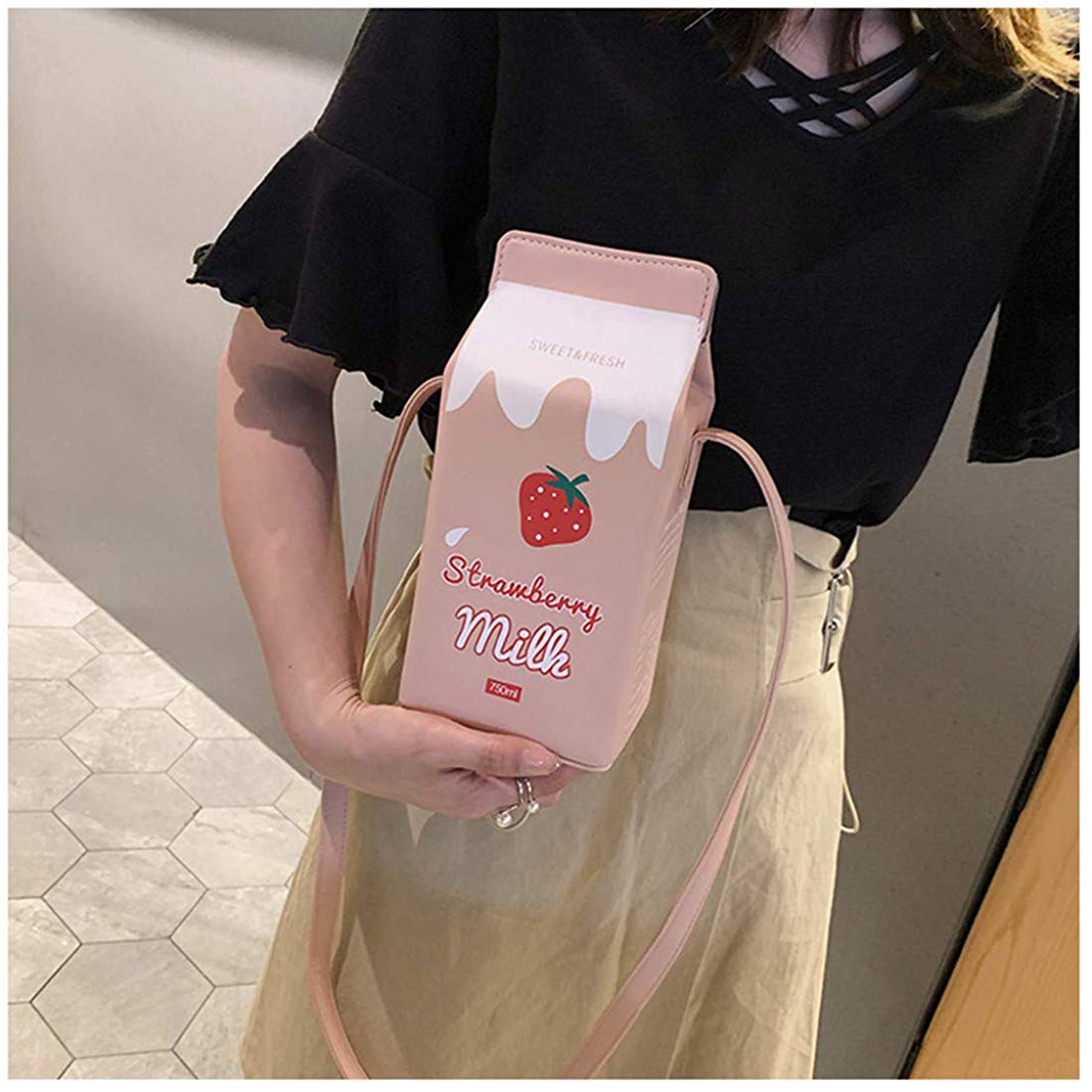 Personalized Fashion Strawberry Milk Carton Shoulder Bag - janceysfanceys