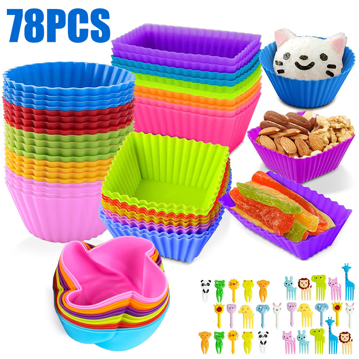 78Pcs Silicone Cupcake Liners Muffin Cups Baking Cake Molds Set - janceysfanceys