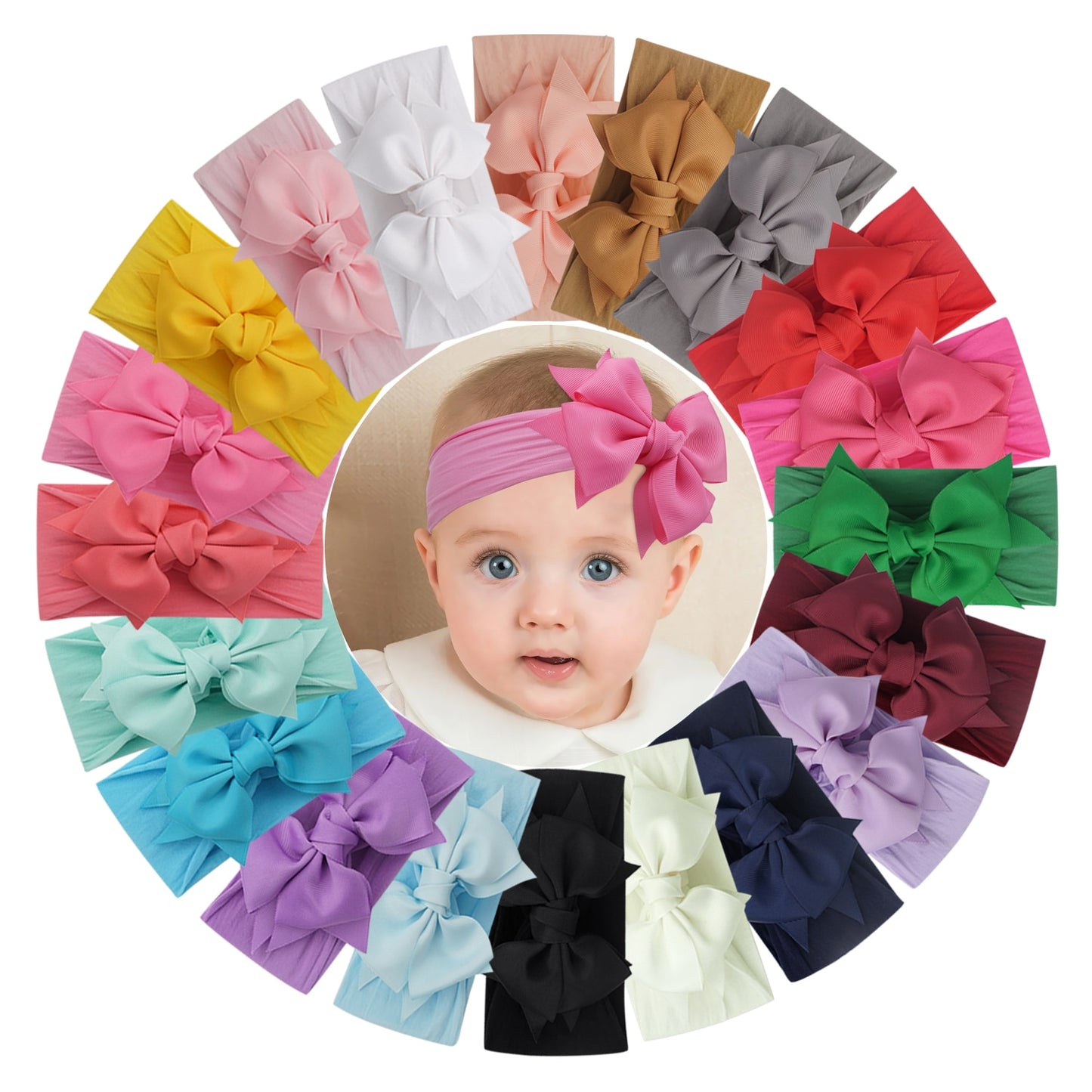 12/15/20Pieces 6Inch Soft Elastic Nylon Headbands Hair Bows - janceysfanceys