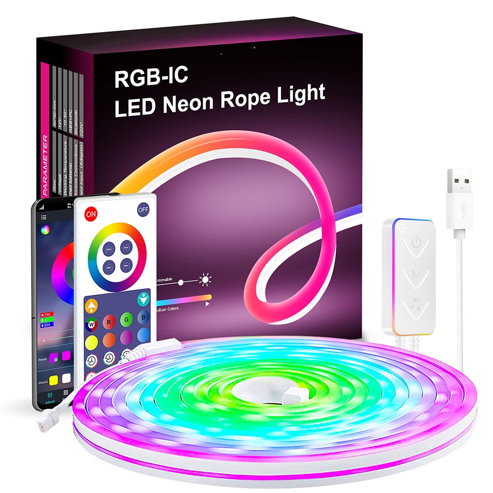 3M RGBIC LED Neon Rope Light Strip Music Sync - janceysfanceys