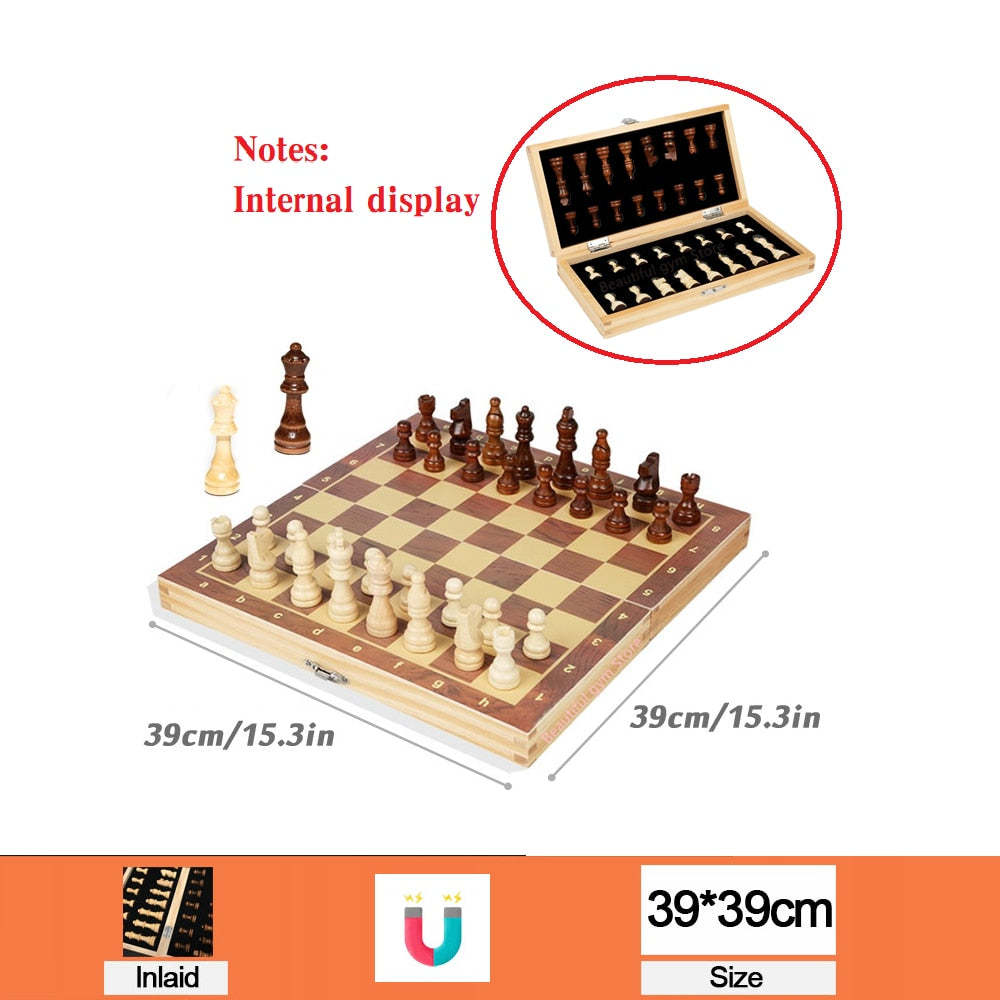 Large Magnetic Wooden Folding Chess Set - janceysfanceys