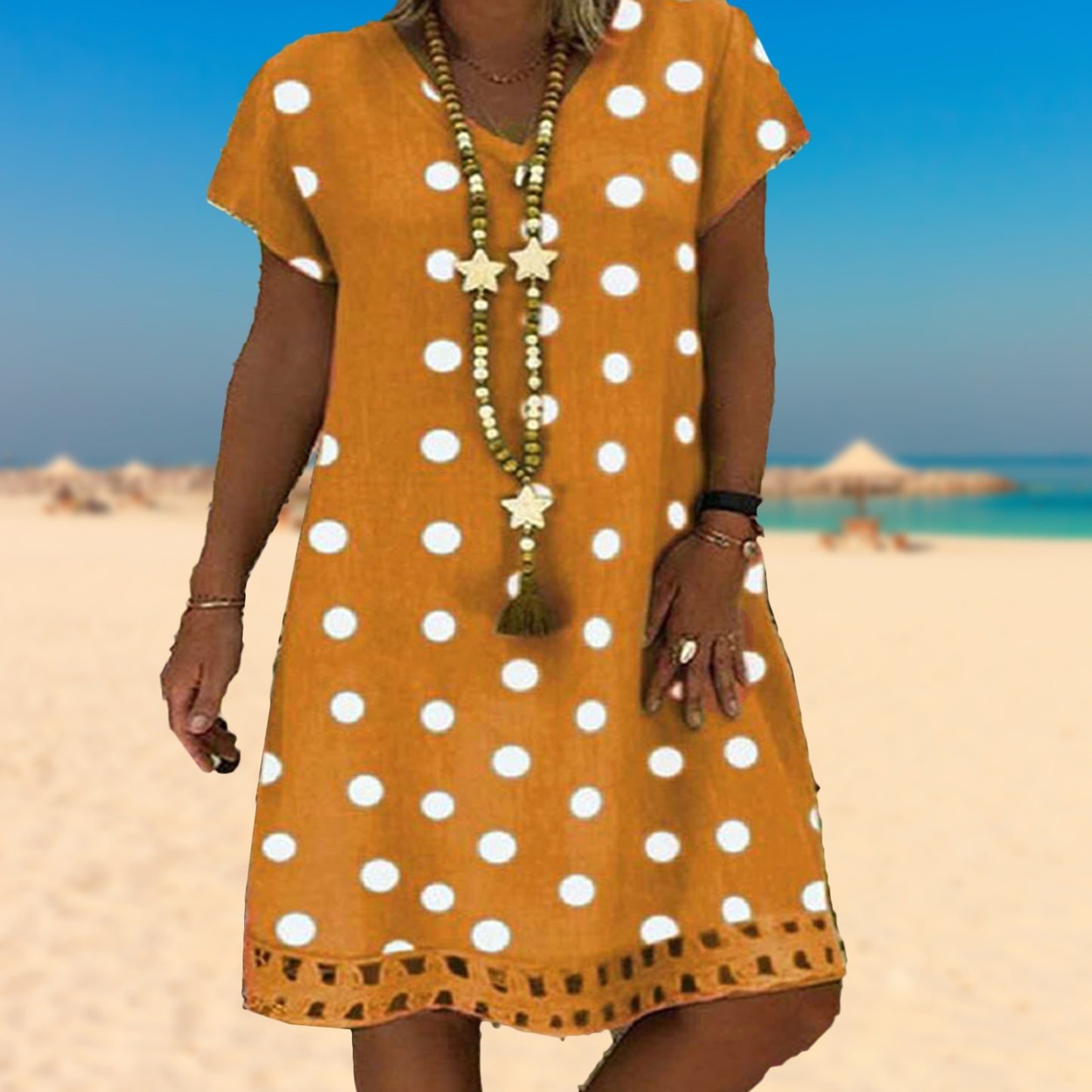 Summer Retro Polka Dot Short-sleeve V-neck Casual Dress - janceysfanceys