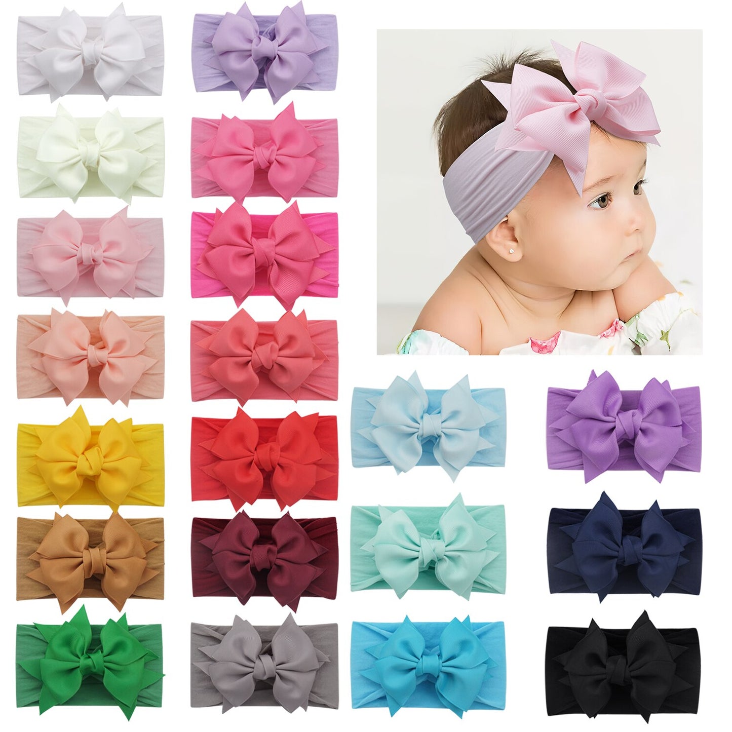 12/15/20Pieces 6Inch Soft Elastic Nylon Headbands Hair Bows - janceysfanceys