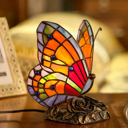 Tiffany Table Lamp Retro Stained Glass Butterfly - janceysfanceys