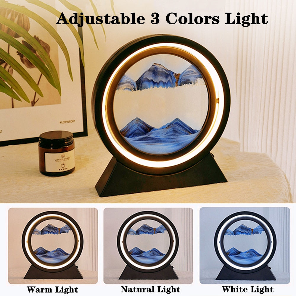 Moving Sand Art Picture LED Round Glass 3D Deep - janceysfanceys