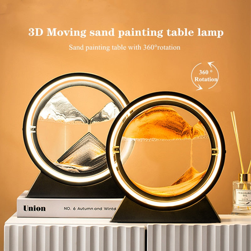 Moving Sand Art Picture LED Round Glass 3D Deep - janceysfanceys