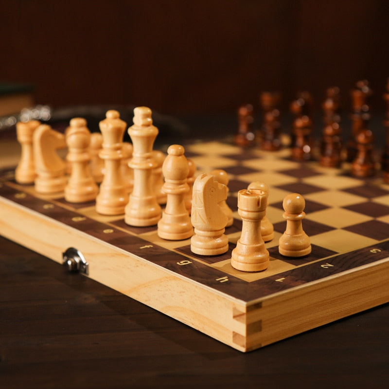 Large Magnetic Wooden Folding Chess Set - janceysfanceys