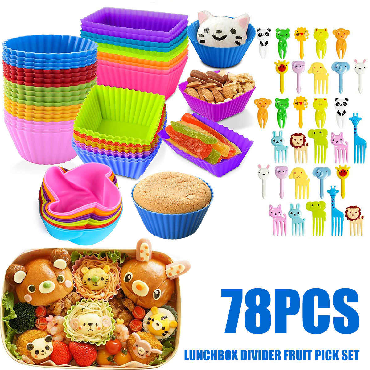 78Pcs Silicone Cupcake Liners Muffin Cups Baking Cake Molds Set - janceysfanceys