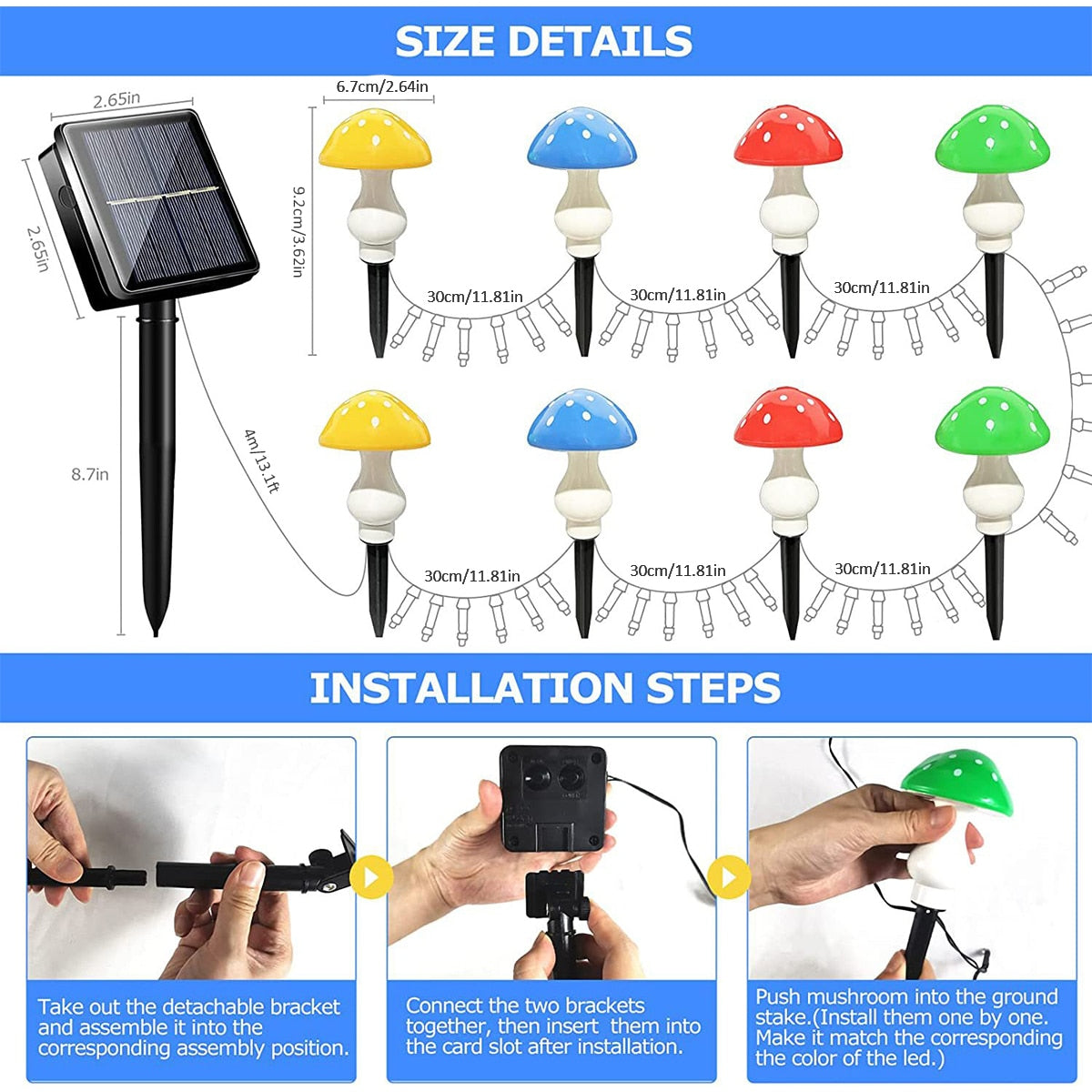 3/8/10pcs LED Solar Mushroom Light Outdoor Garden - janceysfanceys