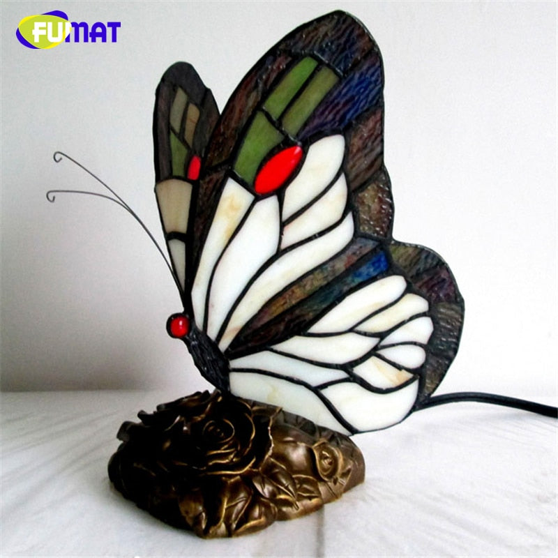 Tiffany Table Lamp Retro Stained Glass Butterfly - janceysfanceys