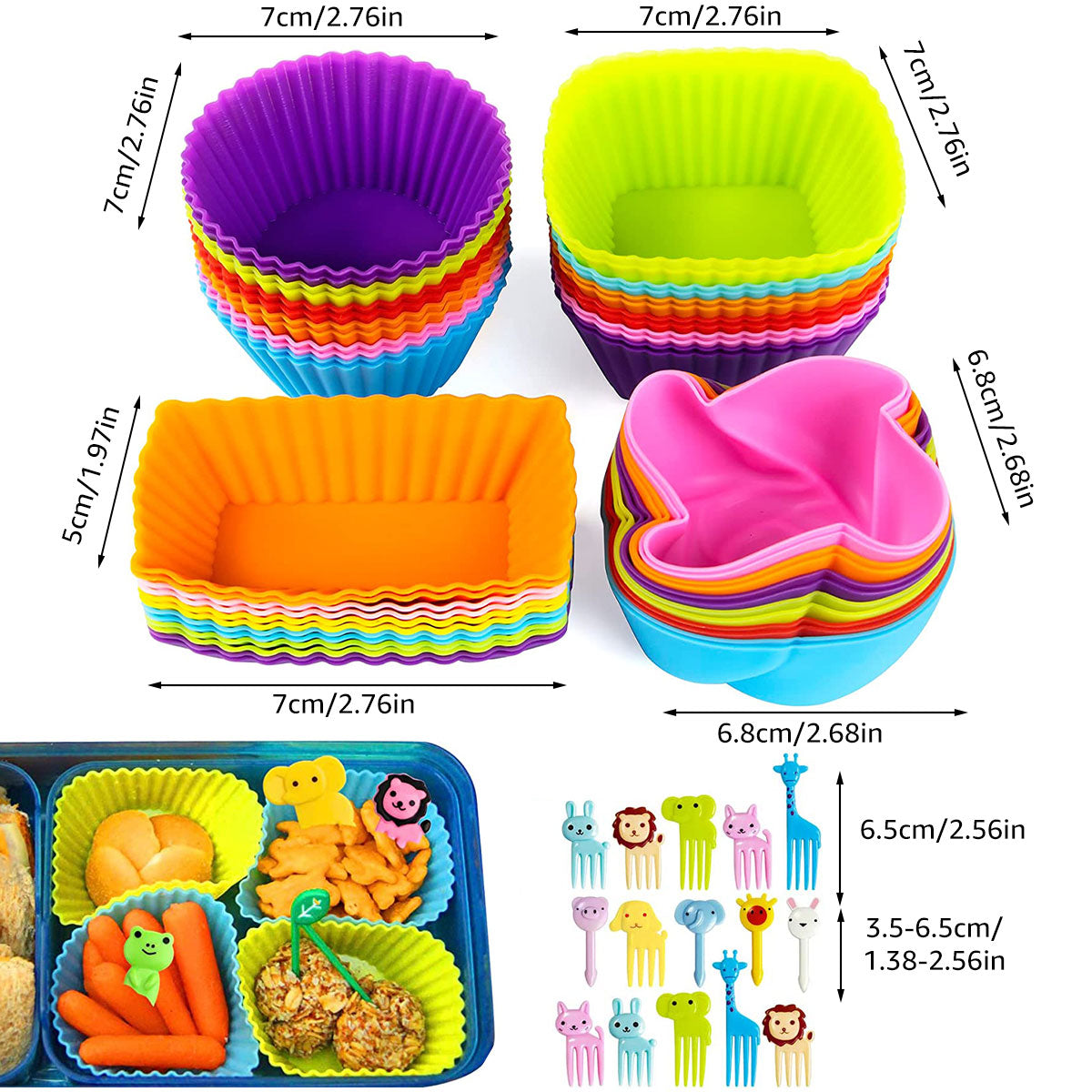 78Pcs Silicone Cupcake Liners Muffin Cups Baking Cake Molds Set - janceysfanceys