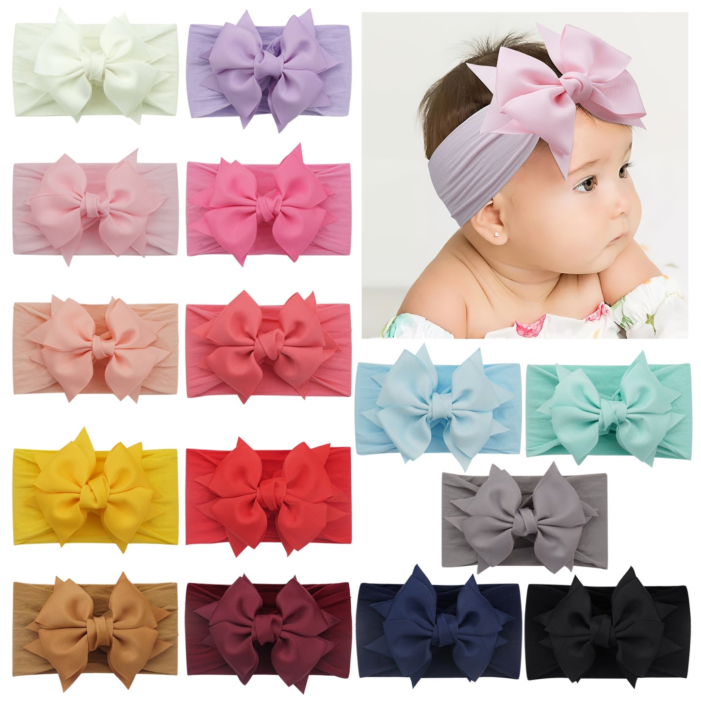 12/15/20Pieces 6Inch Soft Elastic Nylon Headbands Hair Bows - janceysfanceys