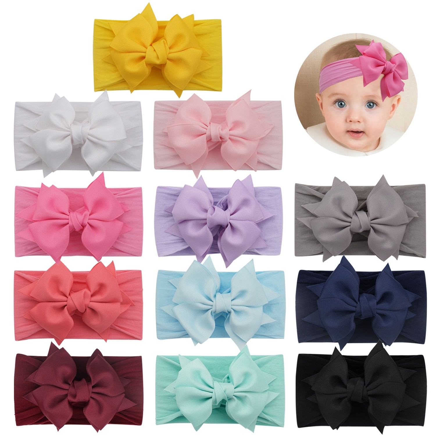 12/15/20Pieces 6Inch Soft Elastic Nylon Headbands Hair Bows - janceysfanceys