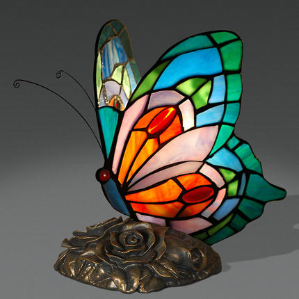 Tiffany Table Lamp Retro Stained Glass Butterfly - janceysfanceys